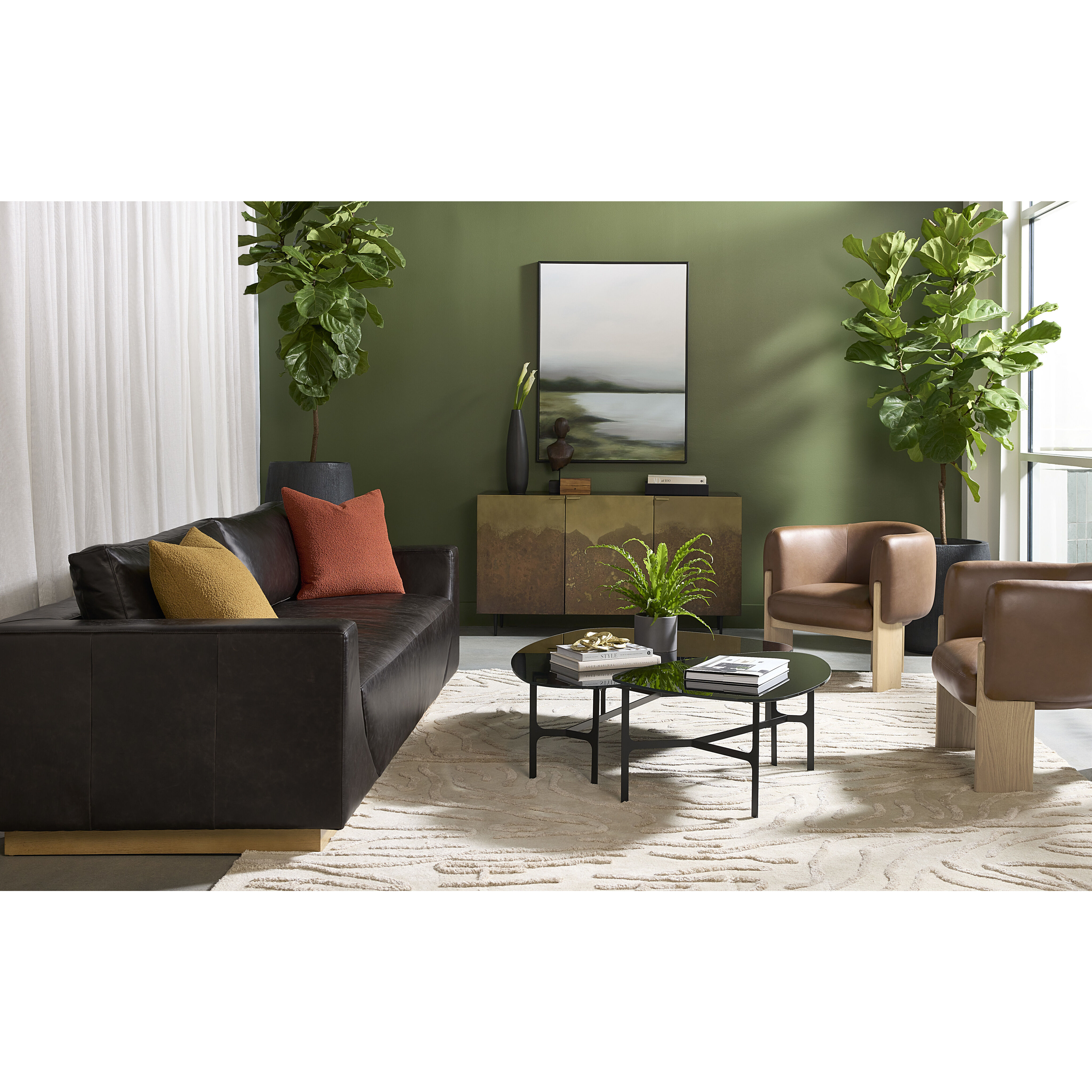Anakin Light Oak / Tuscany Warm Black Leather Sofa